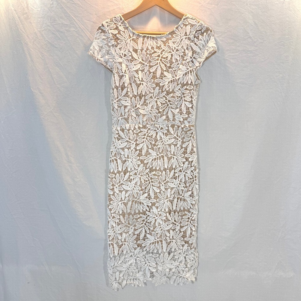 Lulus White Floral Crochet Lace Nude Lining Cap Sleeve Midi Dress Size Small - Picture 1 of 11